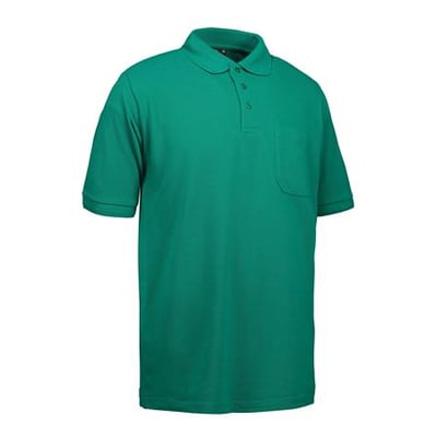 ID Identity klassisk poloshirt i grøn, størrelse XL, med brystlomme og ribdetaljer på krave og ærmer.