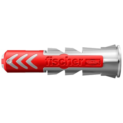 Fischer DUOPOWER dybel 12 x 60 mm i grå og rød nylon, med dobbeltkomponentdesign for multifunktionel brug.