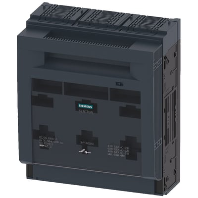 Siemens SENTRON 3NP1 sikringsafbryder, 3-polet NH3, 630 A, sort med tekst og symboler på fronten.
