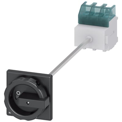 Siemens Sentron 3LD2 3-polet hovedafbryder på 63 A med sort drejegreb og lang aksel til dørkobling.