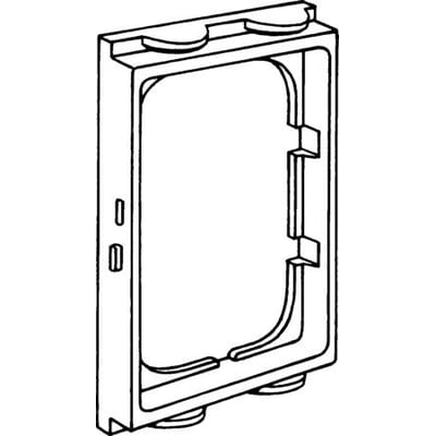Detaljeret vinkel af Hager Fuga 1RF ramme til BRN kanal, viser rammetypen og dens konstruktion i perlegrå plast.