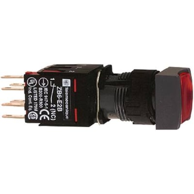 Schneider Electric Harmony style 6, rød, planforsænket lampetryk med Ø16 mm hoved og mærkning.