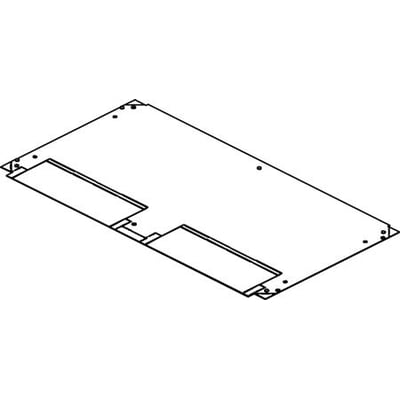 Cubic vandret afdækning VA4x2, en teknisk tegning der viser designet med udskæringer og monteringshuller.