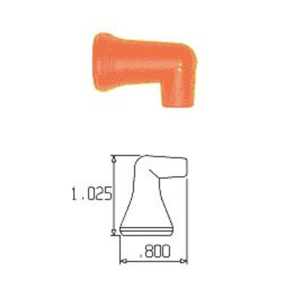 Loc-line vinkeldyse i orange plast med 6.3mm diameter, vist med dimensionstegning.