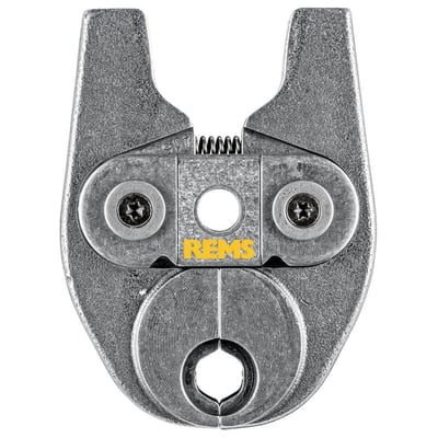 Detaljeret billede af REMS pressbakke Mini M 12 i metal, viser skrueforbindelser og 12mm åbning.