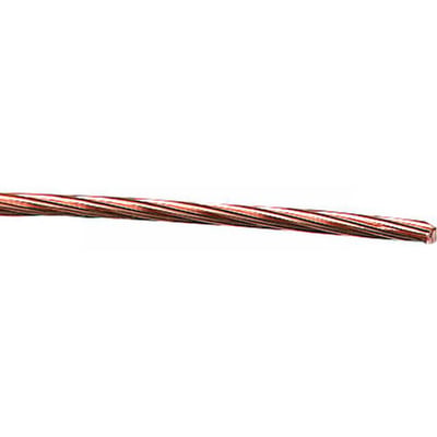 Blankt kobberkabel på 25 mm2, T2000, vist som en detalje af de mange snoede kobbertråde på hvid baggrund.