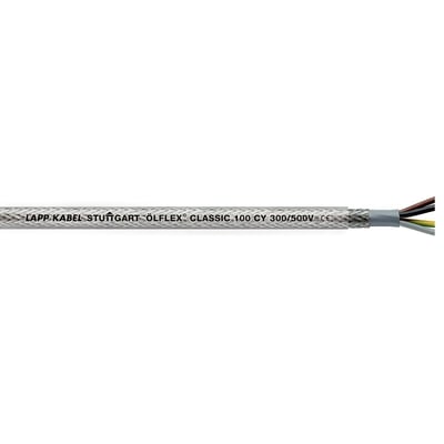 Lapp Olflex Classic 100 CY kabel med 4G2,5 mm² ledere og 300/500V mærkning, vist med afskærmning og farvede ledninger.