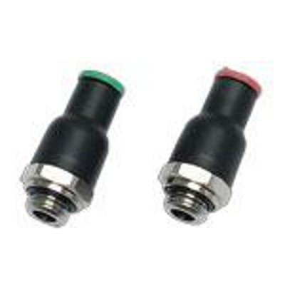 Parker Legris kontraventil med Ø4mm metrisk og G1/8" BSPP tilslutning, fremstillet af sort teknisk polymer.
