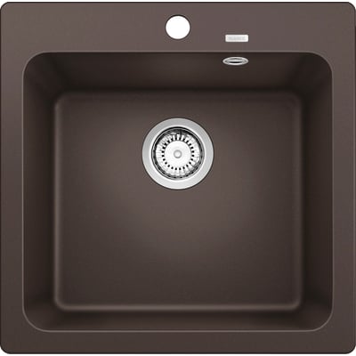 Blanco Naya 5 UX køkkenvask i kaffe Silgranit®, 51,5 x 51 cm, med hanehul og manuel kurveventil, set ovenfra.