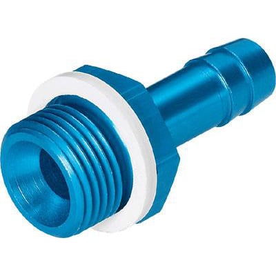 Festo slangenippel N-3/4-P-19 i blå anodiseret aluminium med hvid tætningsring og 3/4" gevind, klar til brug.