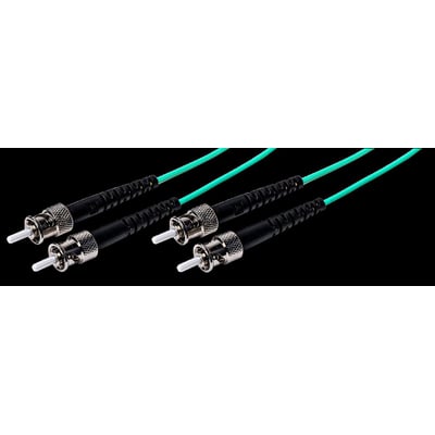 Fiberoptisk patchkabel med ST/PC konnektorer og aqua-farvet Duplex fiber, 5 meter lang med LSZH jacket.