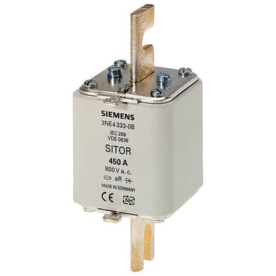 Siemens SITOR NH2 sikring med 450A mærkekraft og 800V AC spænding. Produktet er fremstillet i Tyskland.