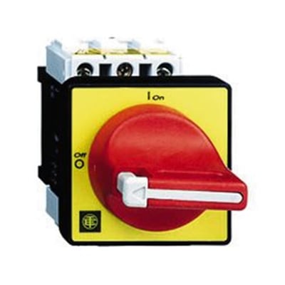 Schneider Electric TeSys Vario sikkerhedsafbryder set fra siden, viser 3-polede kontakter og frontmonteringsdesign.