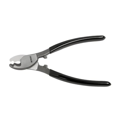 Ironside kabelsaks på 160 mm med sorte plastisolerede håndtag og buede skær, set skråt ovenfra.
