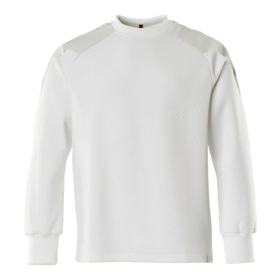 Mascot Sweatshirt 20084 Food&Care i hvid, str. S, med quiltet mønster og lysegrå forstærkninger på skuldrene.