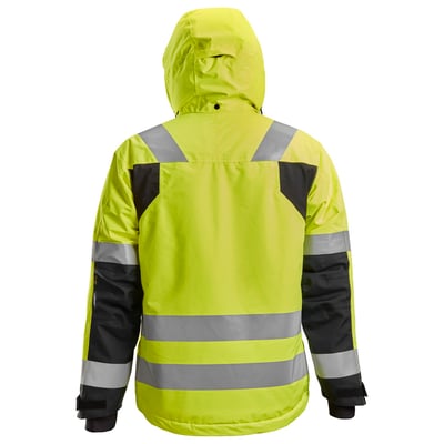 Bagfra af Snickers High-Vis vinterjakke 1132 i gul og sort med reflekser, str. S, kl. 3.