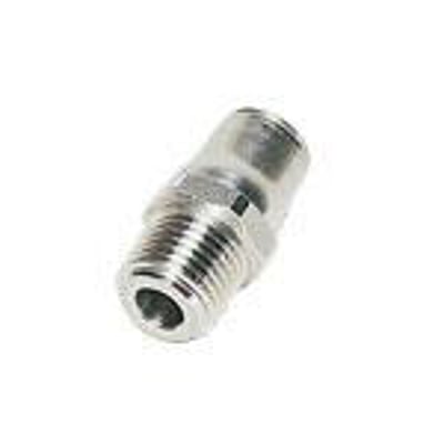 Legris RF lige union fra Parker Hannifin, lavet af rustfrit stål 316L med 10mm diameter og 1/4" NPT gevind.