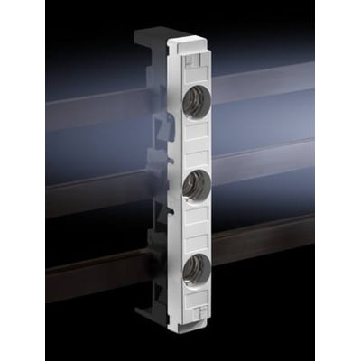 Rittal berøringsafskærmning i hvid plast til skinnemonterede sikringselementer SV med tre åbninger.