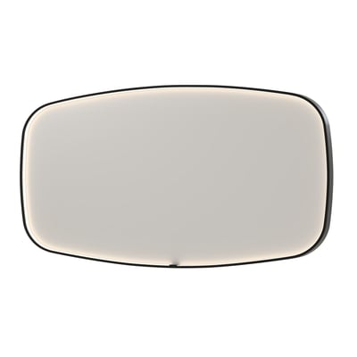 Sanibell SP31 spejl, 160x80 cm, med sort aluramme og integreret, dæmpbar LED-belysning. Spejlet er firkantet med afrundede hjørner.