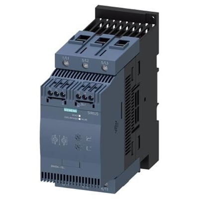 Siemens SIRIUS softstarter S3, 106A, 480V, med 24V styringsspænding og skrueklemmer.