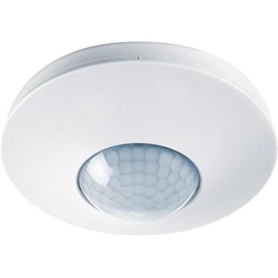 Frontvisning af Esylux PD-C 360i/8 ELC tilstedeværelsessensor i hvid, der viser den kuppelformede sensorlinse og det runde monteringshus.