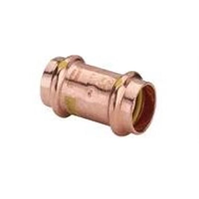 Viega Profipress 18 mm kobber muffe til gasinstallationer set fra siden, med tydelig SC-Contur gule markeringer.