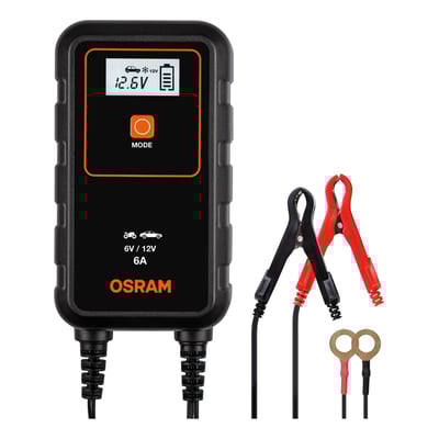 Osram BatteryCharger 906 smart oplader til 6V/12V batterier, med 6A ladestrøm og digital skærm.