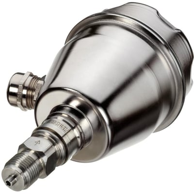 Siemens Sitrans P300 tryktransmitter med glas, 0,63-63 BAR måleområde i rustfrit stål med synlig gravering.