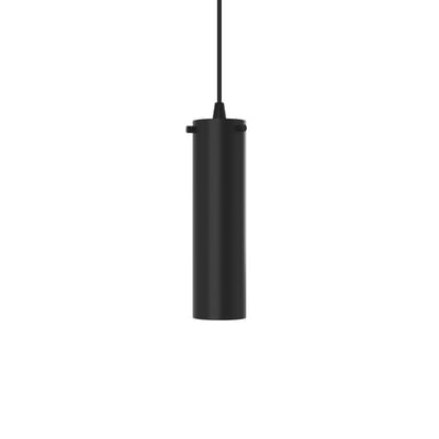 Sort Svedbergs Cylinder loftslampe med integreret LED, vist hængende med ledning og cylindrisk lampehus.
