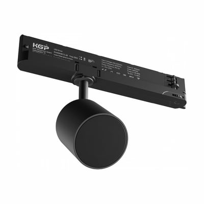 Sort SpectrumLED 10 W 3-faset Bluetooth-højttaler med rund frontgrill og skinneadapter.