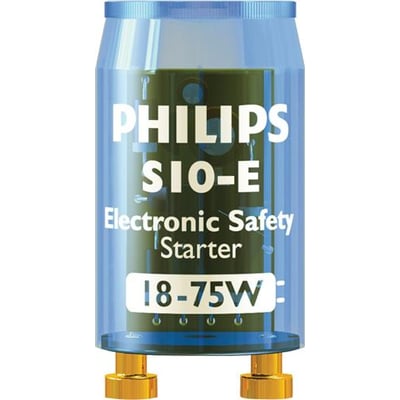 Philips Lighting elektronisk starter S10-E til lysstofrør med blå, gennemsigtig kolbe og to ben, 18-75 W.