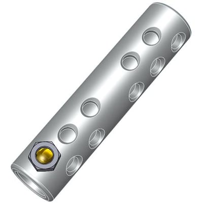 Elpress skruemuffe SC630R til 500-630 mm² runde kabler, med synlig messingknækbolt og sekskantmøtrik på metalcylindret overflade.