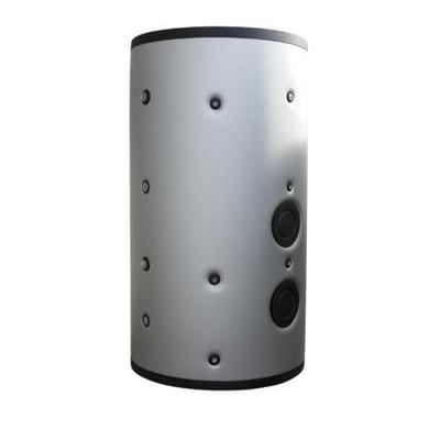 Aro Basic bufferbeholder til brugsvand, model M 300 og 10 bar, med grå cylinderform og sorte tilslutninger.