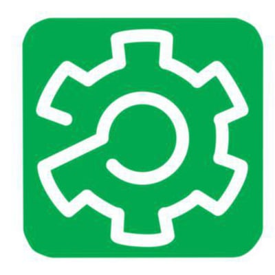 Schneider Electric konnektor kit logo, hvidt tandhjul- og forstørrelsesglas-symbol på grøn baggrund.