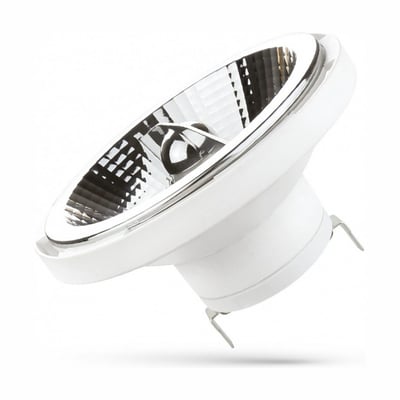 Hvid SpectrumLED AR111 LED-spot på 15 W med G53-fatning, set skråt forfra med reflektor og tilslutningsben synlige.