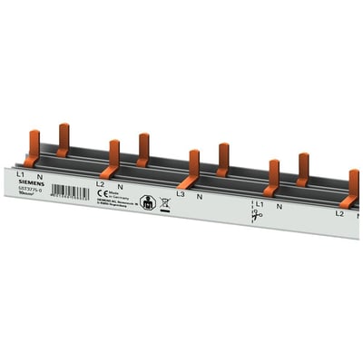 Siemens Pin samleskinne til 3-fase plus nul, 10mm2, 1000mm længde med 6 orange stik.