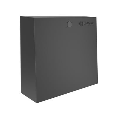 Gråt Ledvance Urban wallpack på 20 W set skråt forfra med flad, rektangulær front og synligt logo.