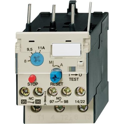 Omron 3-polet overbelastningsrelæ, model J7TKN-B-E6, med justerbar strømstyrke 0,4-0,6 A og reset-knap.