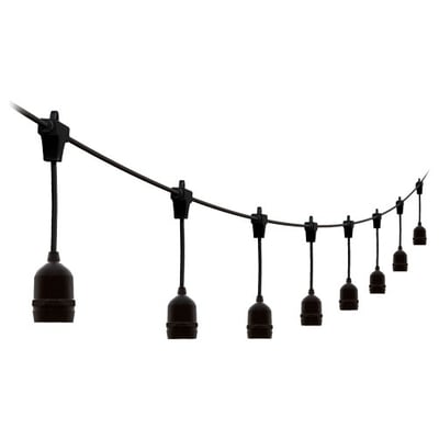 Ansell Lighting Festoon lyskæde med 20 sorte E27 fatninger og en sort gummi ledning, vist på hvid baggrund.
