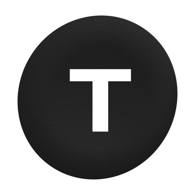 Schneider Electric trykflade i sort med hvidt "T" for Ø30 mm flush trykknaphoveder, med ru overflade.