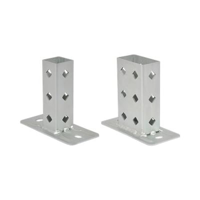 Walraven Rapidstrut HD-baseplade BUP 41DX82 med opstående, perforerede skinnestykker vist i to bredder.