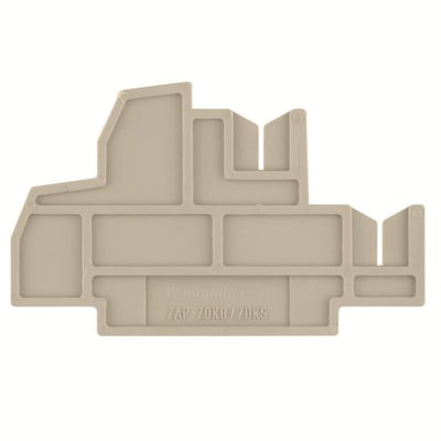 Weidmüller endeplade i mørk beige Wemid til terminaler, 68,5mm høj og 2,5mm bred, med snap-on funktion og V-0 brandklasse.