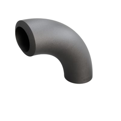 Indura 90° bøjning i P235GH-TC1 stål, 26,9 x 4 mm, med 57,5 mm radius og EN10253-2 standard, vist på hvid baggrund.