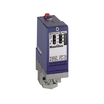 Schneider Electric Nautilus pressostat med 0-10 bar måleområde, G1/4 tilslutning og fast skala.