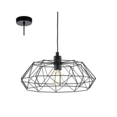 EGLO Carlton pendel i sort metal med åbent geometrisk stel, diameter 455mm, med lyskilde og baldakin.