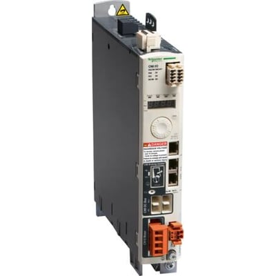 Schneider Electric Lexium 32A servo drev med RJ45-tilslutning og 9A kapacitet, vist på en hvid baggrund.