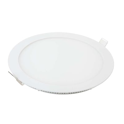 V-TAC 12W LED Premium Panel i rund aluminiumsdesign med lys diffusion på hvid baggrund.