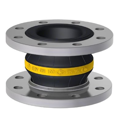 Elaflex Gelbring kompensator DN100, 16 bar, med sort fleksibelt hus, gul ring og galvaniserede flanger.
