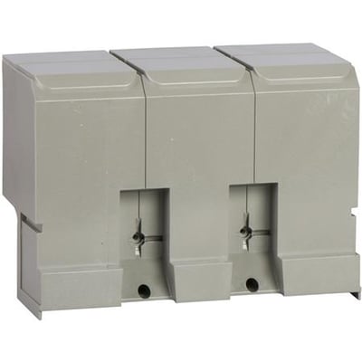 Schneider Electric klemmeafskærmning 4P NS/INS, et gråt plastdæksel med tre sektioner, der dækker terminaler.