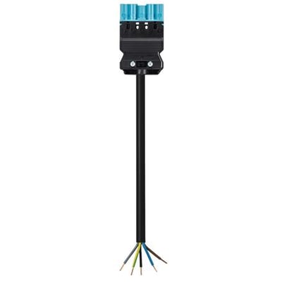 Wieland GST18I5 tilslutningskabel med blå 5-polet hanstik, sort kabel og synlige løse ledere.